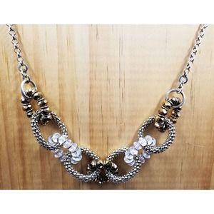 New York & Co Silvertone Bronze Glass Gold Clear Plastic Bead Circles Necklace